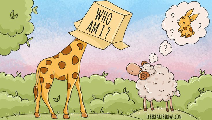 a cartoon giraffe with a box on its head and sheep in the background