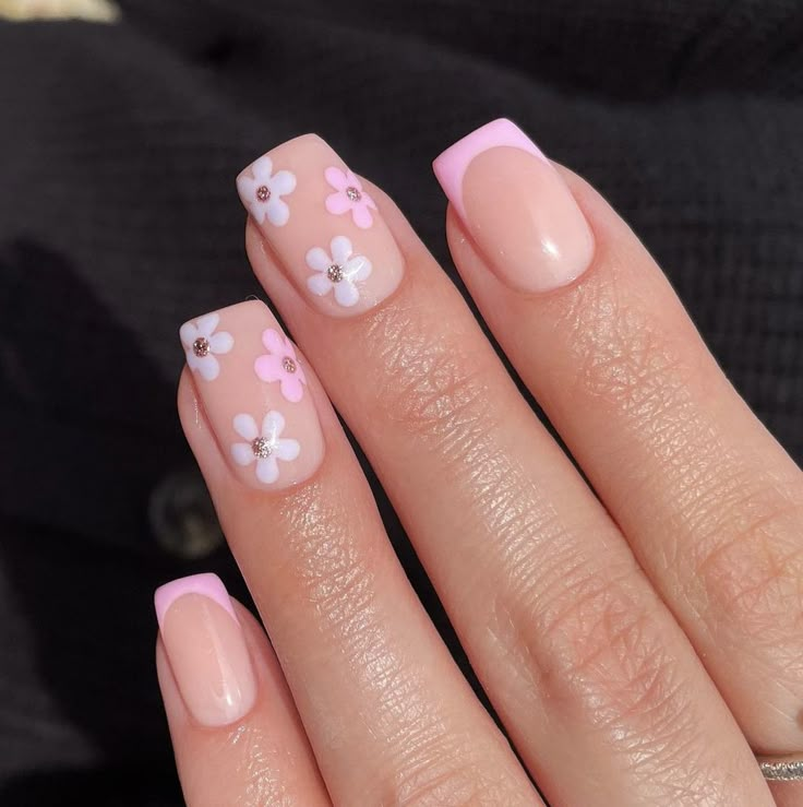 Gel X Nails Summer, French Spring Nails, Spring Nails Gel, Summer Holiday Nails, Pink Flower Nails, Gel X Nails, Pink French Nails, X Nails, Pink Summer Nails