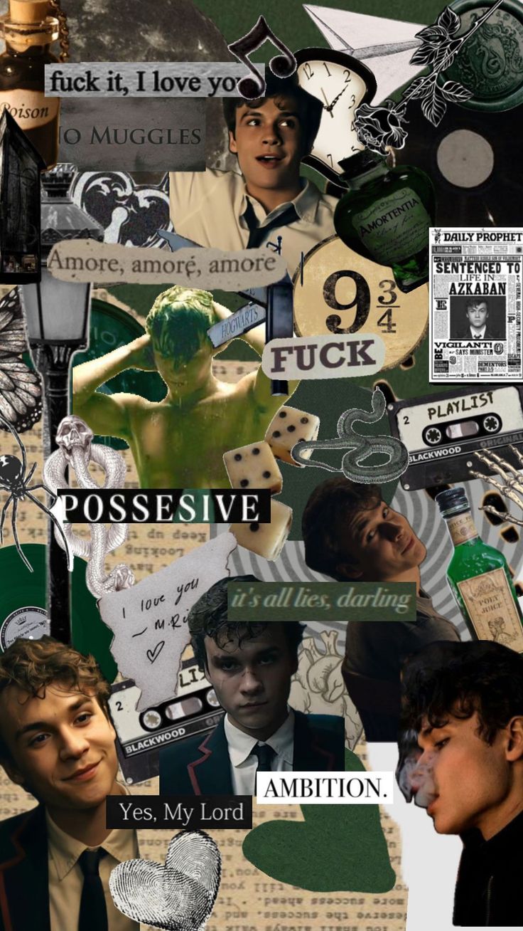 collage of various images with words and pictures on them, including an image of a man's face