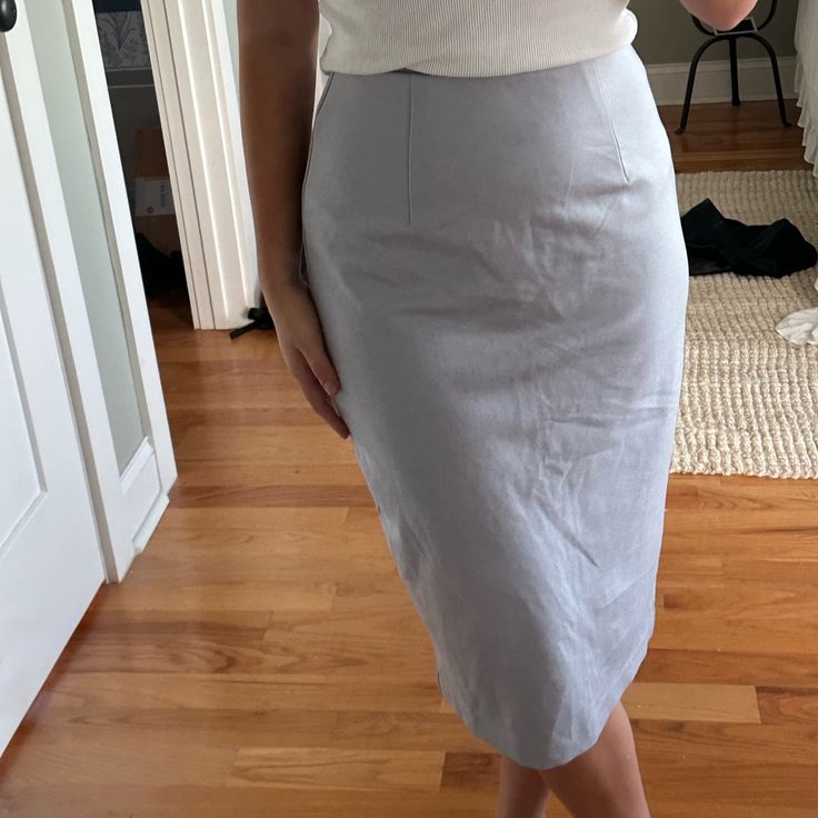 Very Soft Lined Size Xs New With Tags Light Blue Fitted Lined Skirt, Gray Fitted Skirt For Summer, Fitted Gray Skirt For Summer, Casual Gray Pencil Skirt, Spring Gray Midi Skirt, Spring Gray Midi Length Skirt, Spring Gray Midi-length Skirt, Gray Midi Length Skirt For Spring, Fitted Gray Skirt With Pockets