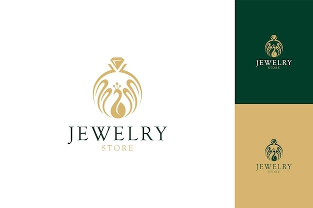 jewelry store logo design with gold and green colors