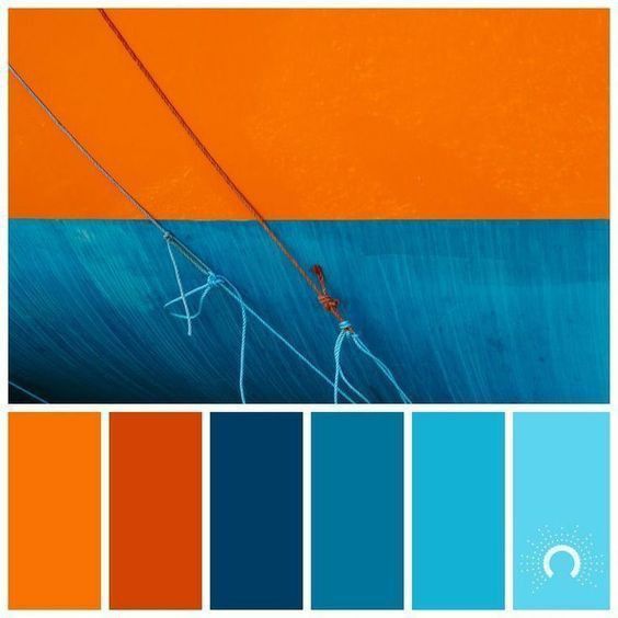 an orange and blue color scheme with lines