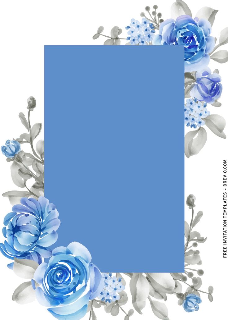 a blue and white frame with flowers on it