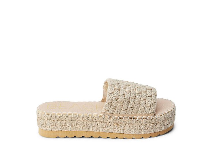 Beach by Matisse Del Mar Women s Platform Sandal Get ready for the sand in the Del Mar women s platform Sandal from Beach by Matisse. With a braided jute upper featuring a thick single band design, this Sandal is a must-have with endless style options. The faux leather lining soothes while the footbed cushions your steps on the platform traction heel. Jute upper Slip-On Braided design Padded insole1 3/4 platform heel Casual Beach Sandals With Braided Trim, Casual Braided Sandals For Beach, Casual Braided Trim Sandals For Beach, Casual Braided Trim Beach Sandals, Beach Sandals With Woven Jute Sole, Beach Sandals With Jute Material, Summer Beach Sandals In Jute, Summer Jute Sandals For Beach, Summer Jute Sandals For Beach Season