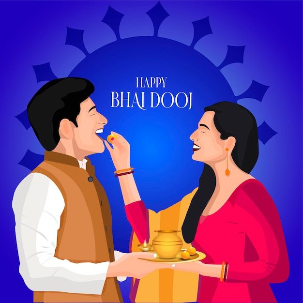 a man and woman holding a golden bowl with the words happy bhan dooi on it