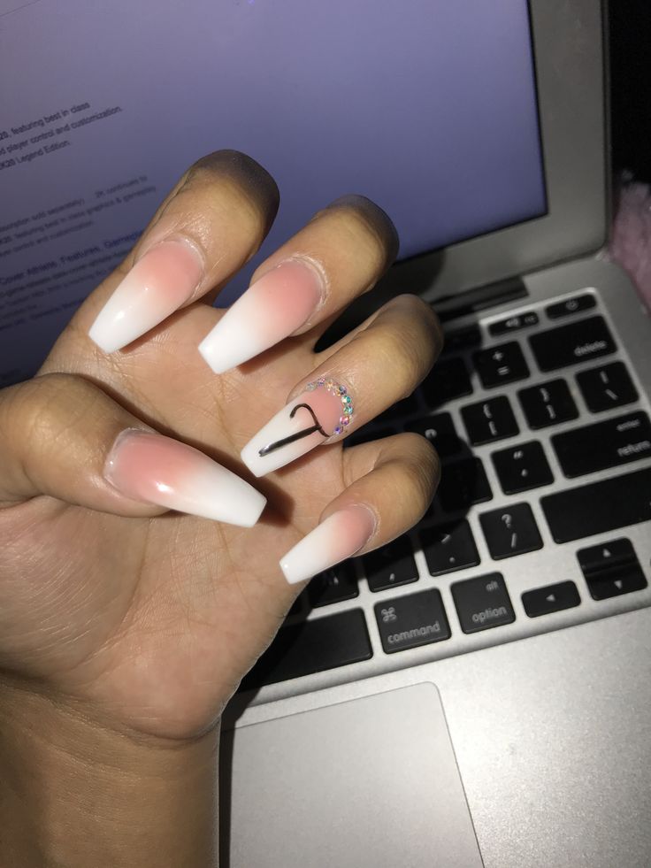 White Nails With Boyfriend Initial, Nails Initials Design, Nails With Boyfriends Initials, Boyfriend Initial Nails, Boyfriend Nails, Wedding Acrylic Nails, Wedding Acrylic, Red Acrylic Nails, Long Acrylic Nail Designs