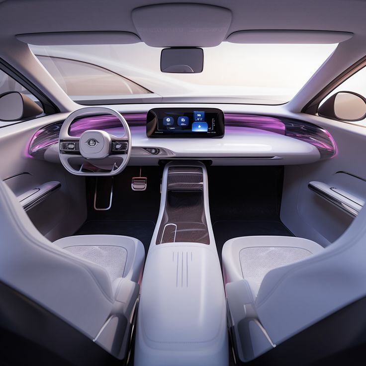 the interior of a futuristic car is shown