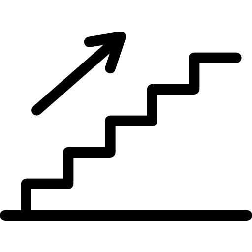 a black and white image of stairs with an arrow going up