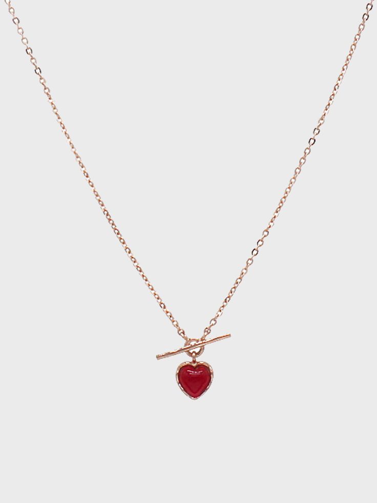 Editor's Notesdmoment presents sophisticated accessories with trendy designs that exude a feminine vibe. - Garnet heart pendant- 14K rose gold plated- O-bar clasp detail- Sophisticated and feminine mood Measurements (in.)One Size- Pendant: 0.20 in. (W)- Chain: 15.75 in. (L) Composition & Care- Material: 14K Rose Gold, Garnet Glass- Plated products may discolor over time due to their nature.- Please be careful that discoloration may proceed faster in chemical substanc Garnet Heart, Garnet Jewelry, Trendy Designs, Accessories Jewelry Necklace, Be Careful, Elegant Jewelry, Zipper Bags, Women Accessories Jewelry, Rose Gold Plates