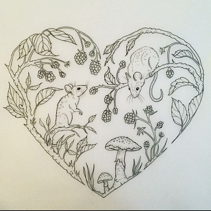 a heart shaped drawing with two mice in it