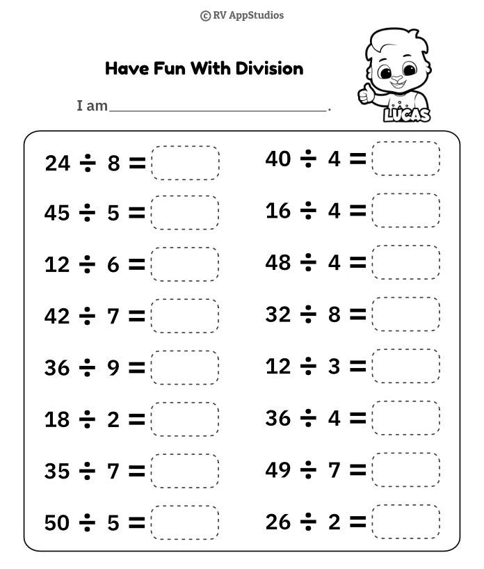 a printable worksheet for addition to have fun with division