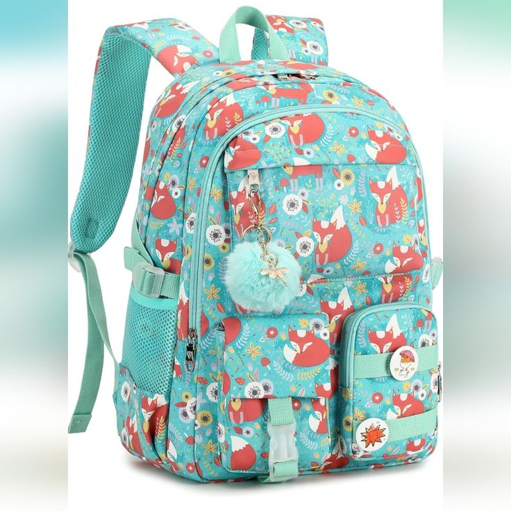 Large Size & Gift: The Size Of Back Pack Is 13.8"X7.5"X17.8"(L*W*H), Weight:1.65 Lb. The Laptop Bag With Padded Compartment Sleeve Fit For 13.3,15.6 ,16.1 Inch Tablet. This Bag Sacks Also Along With Fluffy Ball Key Pendant And Personality Badge As Gift Makes The Bags More Fashionable And Unique Waterproof Material &Smooth Zipper: The Campus Backpack Is Made Of Waterproof, Ultra-Lightweight, High Density Nylon Fabric And Cute Printing Polyester Lining. The Metal Zippers Closure Are Used By The Pr Fun School Bags With Zipper Closure, Casual Blue Bags For School Events, Blue Portable Backpack For Back To School, Playful School Bags With Portable Design, Cheap School Backpack With Character Print, Functional Multicolor Back-to-school Bags, Multicolor School Bag With Character Print, Campus Backpack, Unique Backpacks