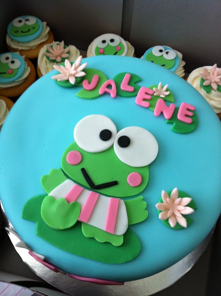 there is a cake decorated to look like a frog