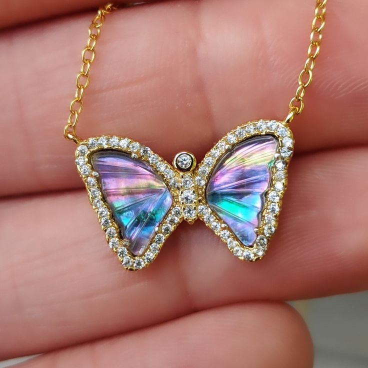 Mini Mother-of-Pearl Butterfly - KAMARIA Butterfly Charm Necklace For Party, Elegant Multicolor Butterfly Necklace As A Gift, Elegant Multicolor Butterfly Necklace Gift, Elegant Multicolor Butterfly Necklace As Gift, Iridescent Butterfly-shaped Jewelry Gift, Iridescent Butterfly Shaped Jewelry Gift, Iridescent Butterfly Jewelry For Gift, Iridescent Butterfly Jewelry For Gifts, Outfits Matching