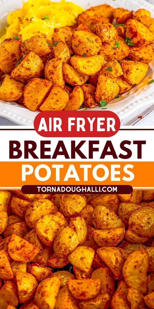 air fryer breakfast potatoes with text overlay