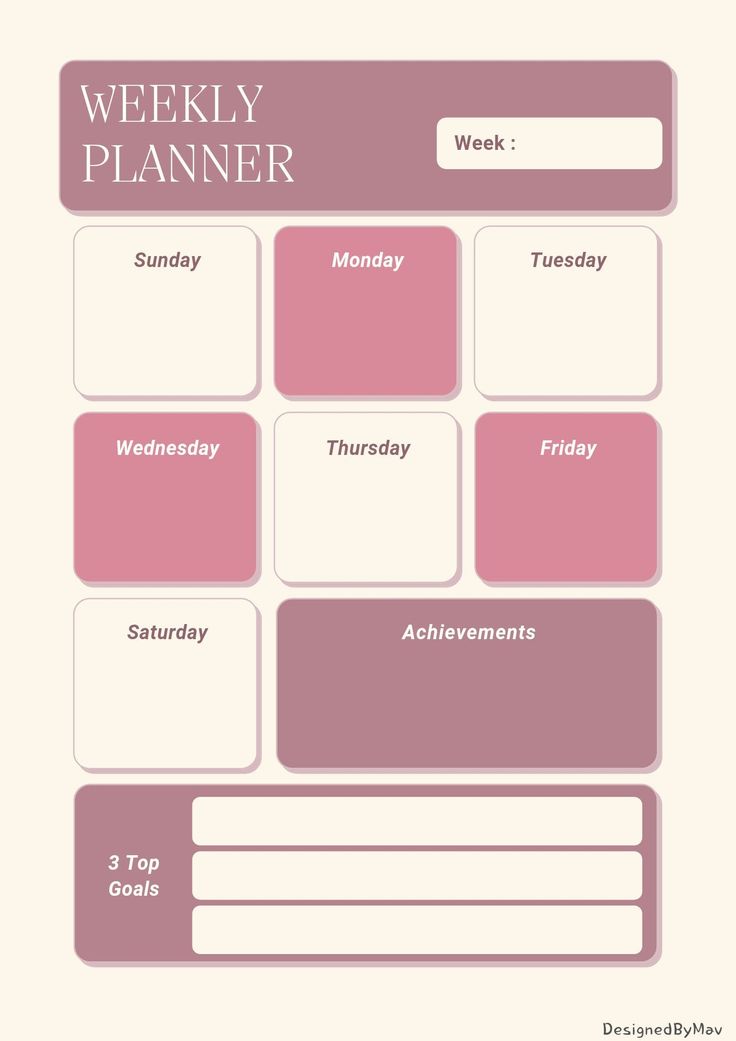 the weekly planner is shown with pink and white colors, including two different sections for each month