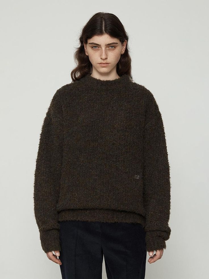 Composition : Polyester 56% Acrylic 28% Wool 12% Polyurethane 4%Color : BrownCountry of Origin : KOREA Brown Knitted Sweater For Work, Knit Top, Knitwear, Crew Neck, Wool, The Originals, Knitting, Clothes For Women, Clothes