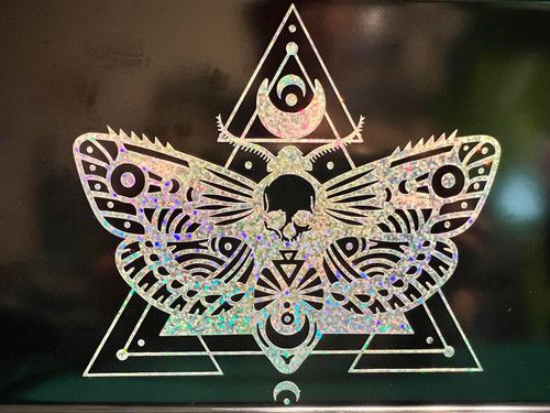 Geometric DeathsHead Moth Sticker Astronomical Deathshead Moth, Moth Sticker, Color Stickers, Truck Stickers, Glitter Stickers, Holographic Glitter, A Background, Coloring Stickers, Custom Decals