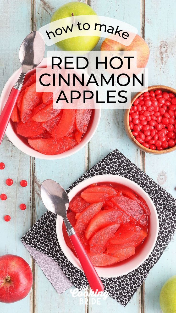 two bowls filled with red hot cinnamon apples