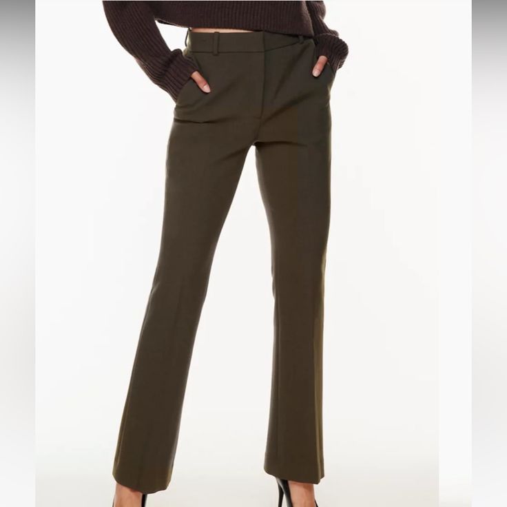 Aritzia Program Pant Babaton In Heather Rich Cocoa High Waisted Flare Trouser Size 6 Regular Brand New With Tags Slash Hand Pockets, Darted Back Waist Elegant Green Bottoms With Welt Pockets, Slim Fit Office Pants For Fall, Fall Slim Fit Office Pants, Fitted Trousers For Office, Tailored Elegant Green Bottoms, Elegant Tailored Green Bottoms, Elegant Tailored Green Pants, Elegant Green Tailored Pants, Elegant Green Pants For Business Casual