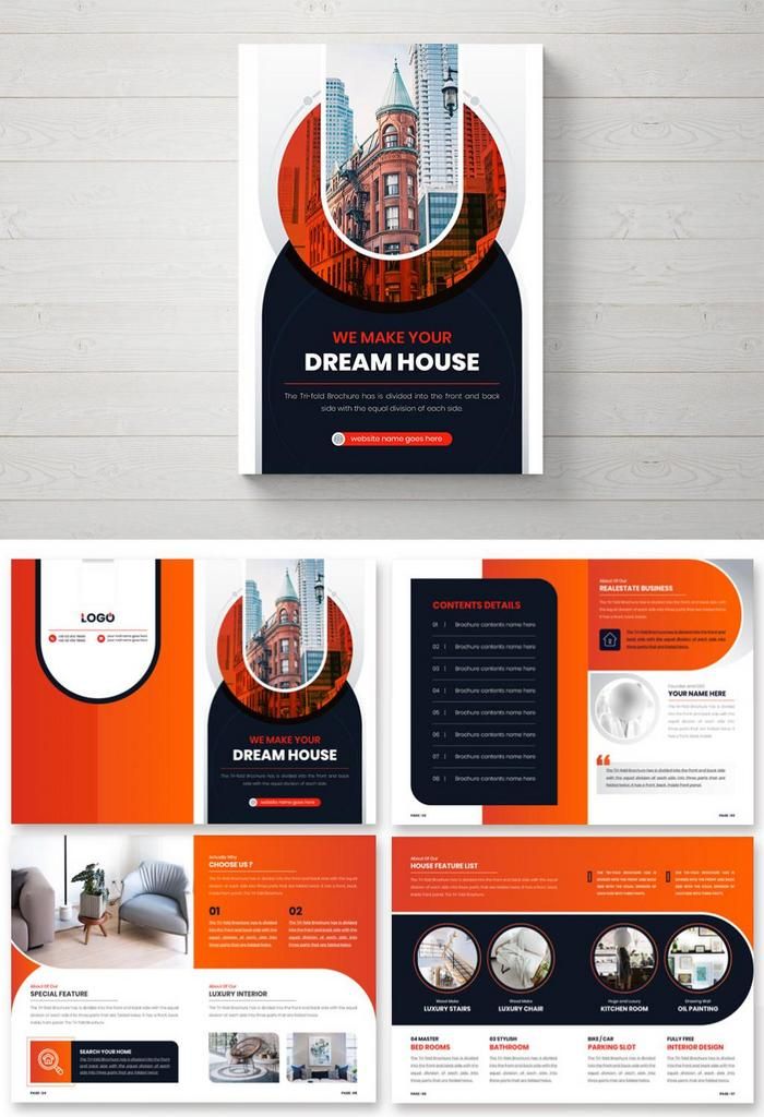 an orange and black brochure is displayed on a white background with the words dream house