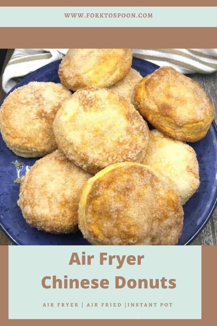 air fryer chinese donuts on a blue plate