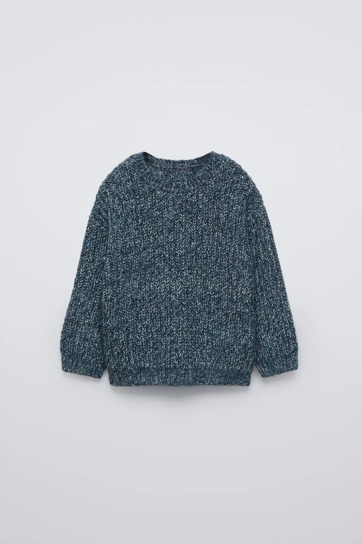 MIXED KNIT SWEATER - Bluish | ZARA United States Cozy Textured Knit Crew Neck Cropped Sweater, Cozy Textured Knit Cropped Sweater, Cozy Textured Knit Cropped Sweater With Crew Neck, Winter Crew Neck Knit Top With Ribbed Cuffs, Crew Neck Knit Top With Ribbed Cuffs, Knit Crew Neck Top With Ribbed Cuffs, Long Sleeve Knit Sweater With Ribbed Cuffs, Knit Long Sleeve Sweater With Ribbed Cuffs, Knit Sweater With Ribbed Cuffs And Long Sleeves