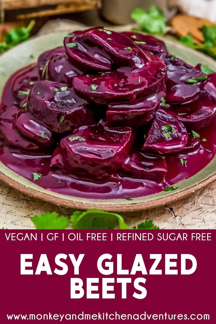 beets in a bowl with the text vegan glob free refried sugar free