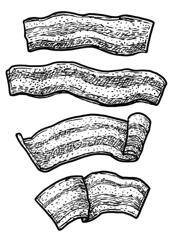 bacon strips drawn in black and white on a white background stock photo 539872