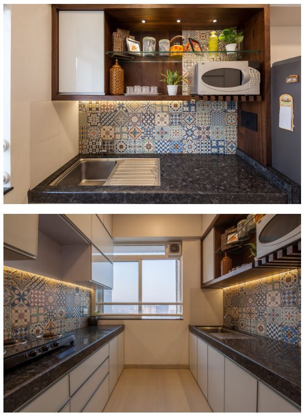 two pictures of the same kitchen counter top