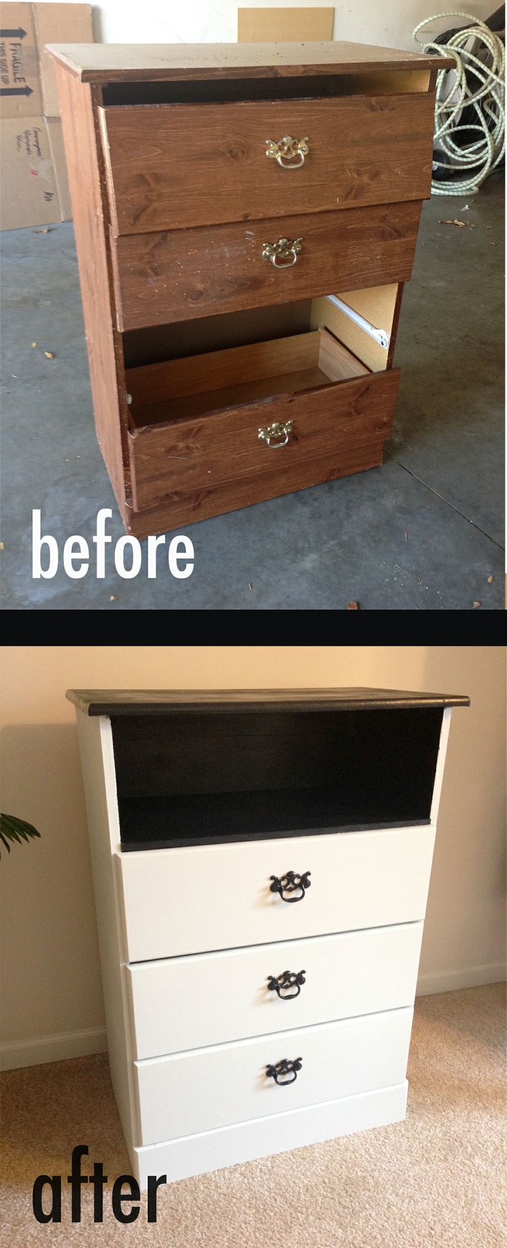 before and after photos of an old dresser