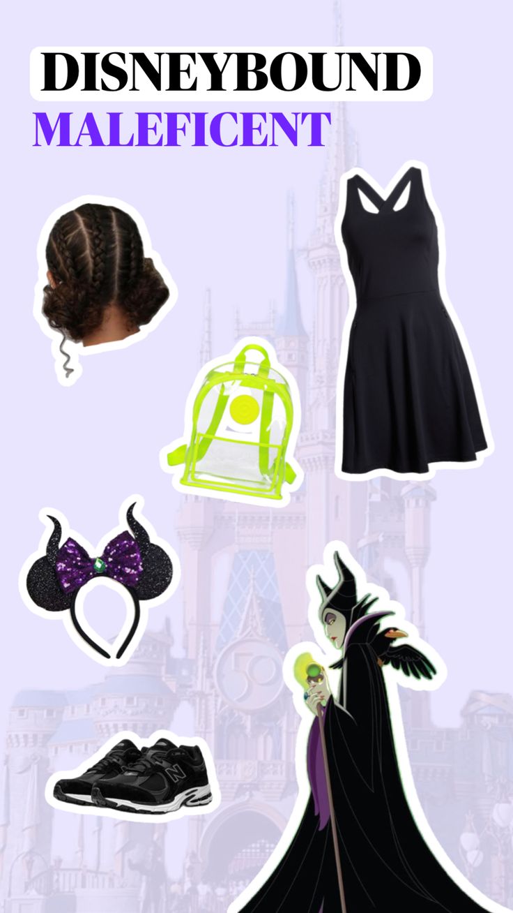 the disney bound maleficent costume is shown in purple and black, with an image of