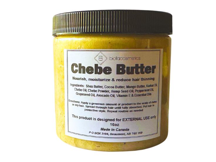 Our CHEBE HAIR BUTTER is specially formulated to grow, nourish, moisturize, and combat dandruff, frizz, and hair thinning, formulated into a fine paste that is easily absorbed by hair follicles. This is a necessary product for those that are happy with their hair growth and will like to maintain and build healthy roots.  This product also works great for those with porous hair and hair frizz. Our core ingredient include Shea butter, Cocoa butter, Mango butter, Grapeseed oil, Avocado oil, Karkar Jamaican Castor Oil, Porous Hair, Hair Butter, Hair Growth Secrets, Stimulate Hair Follicles, Hair Thinning, Hair Frizz, Hair Follicles, Peppermint Oil