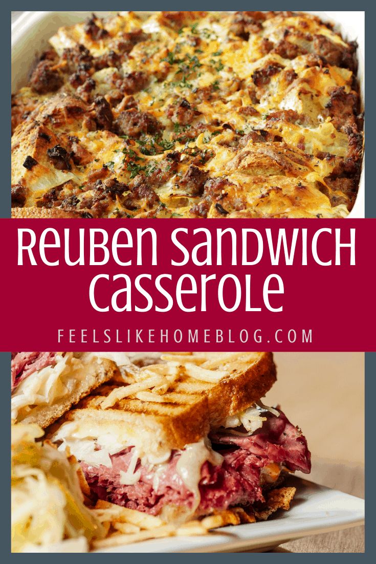 the reuben sandwich casserole has been made with fresh ingredients and is ready to be eaten