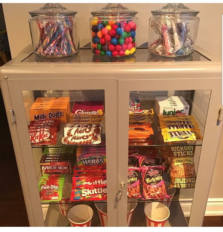 a display case filled with candy and candies