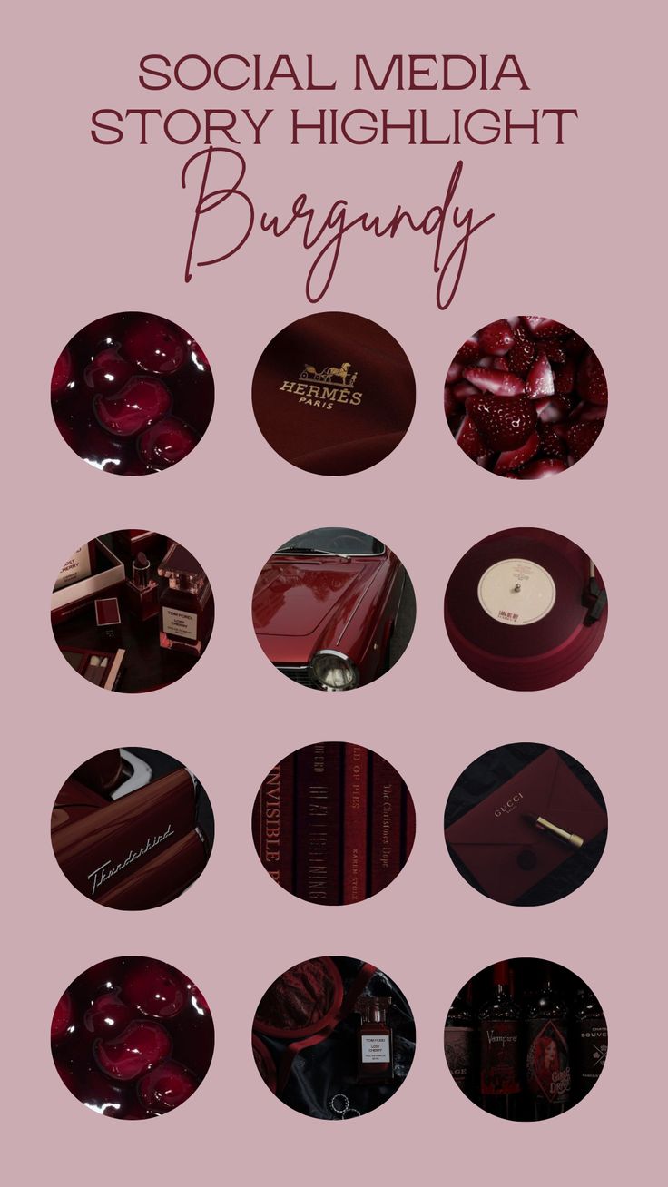 Instagram Highlight Cover Instagram Burgundy Red IG Covers Tom Ford Hermes Cherry Lana Del Rey Gucci Highlights Theme Instagram, Ig Highlight Covers Icons Aesthetic Red, Aesthetic Red Highlight Covers, Highlight Icons Instagram Aesthetic, Red Inspo Aesthetic, Red Story Highlight Icons, Red Highlights Instagram Icon, Highlight Themes Instagram, Burgundy Instagram Feed