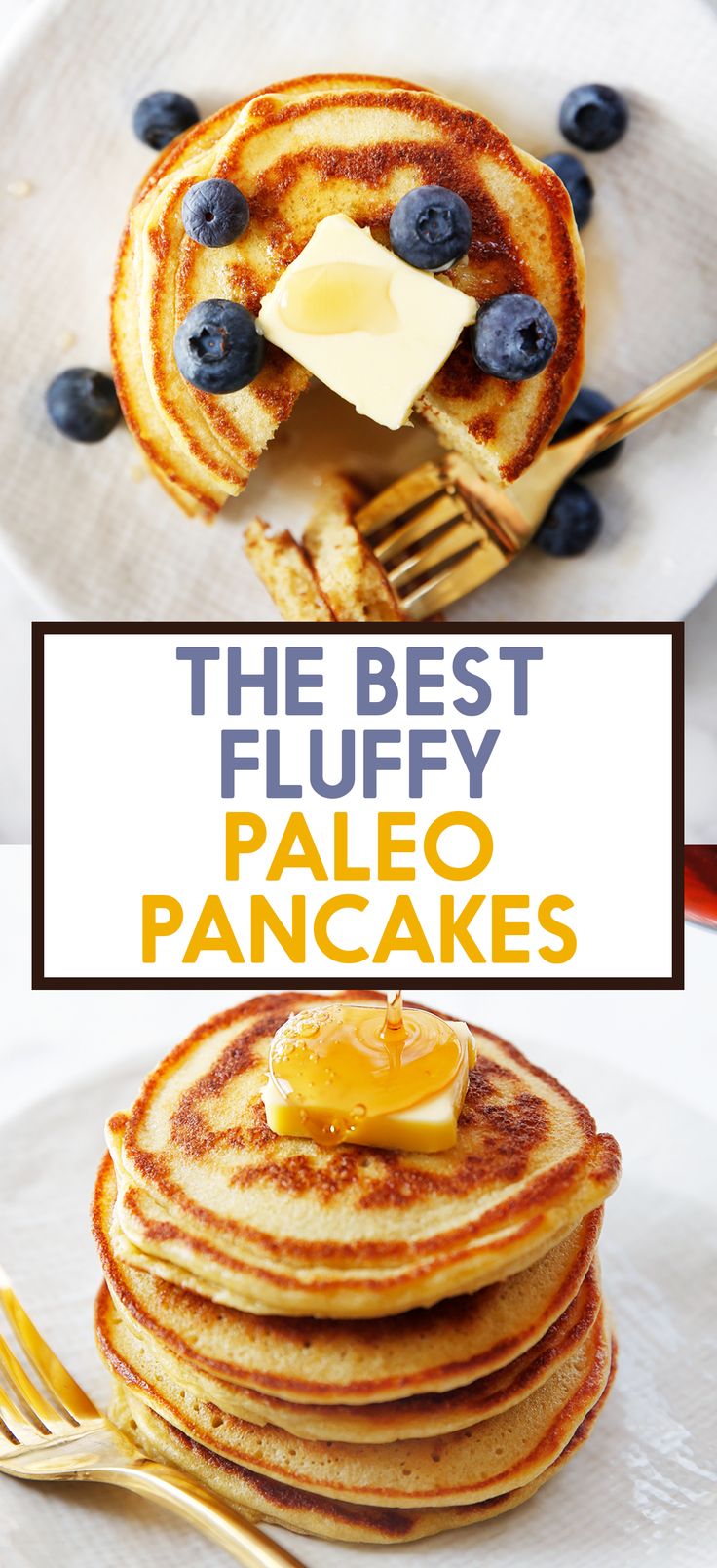 the best fluffy paleo pancakes with blueberries and butter