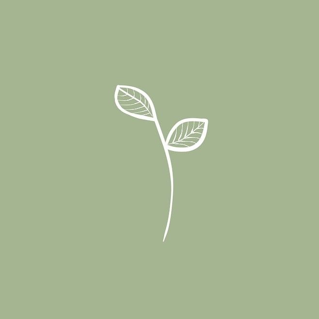 a green background with a white line drawing of a single leaf on top of it