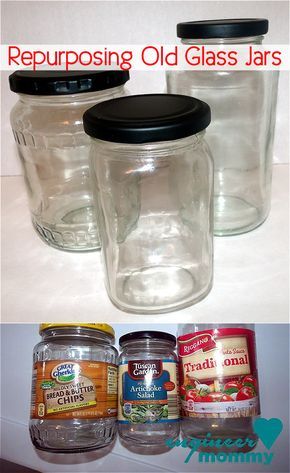 three jars with lids and labels on them are labeled repurposing old glass jars