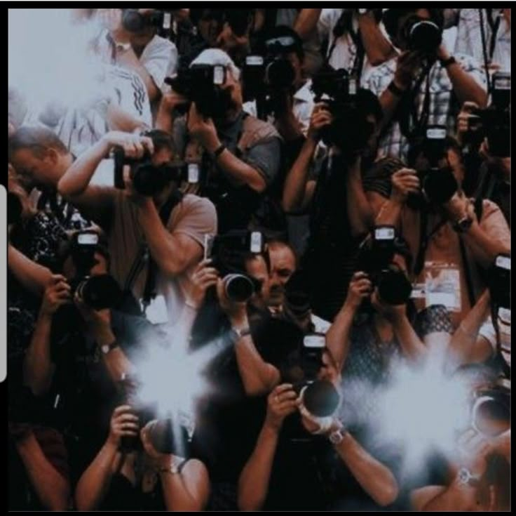 a large group of people with cameras taking pictures