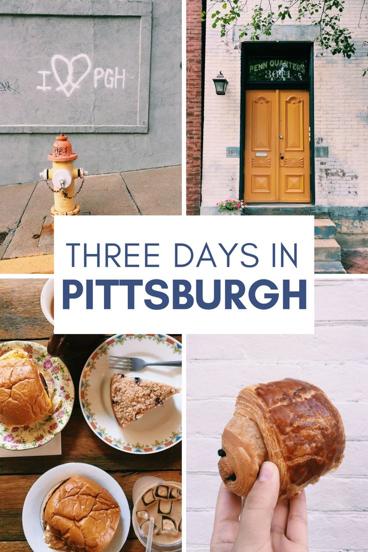 there is a collage of pictures with different things in the background and words that say three days in pittsburgh