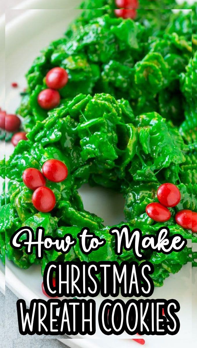 christmas wreath cookies on a plate with the words how to make christmas wreath cookies