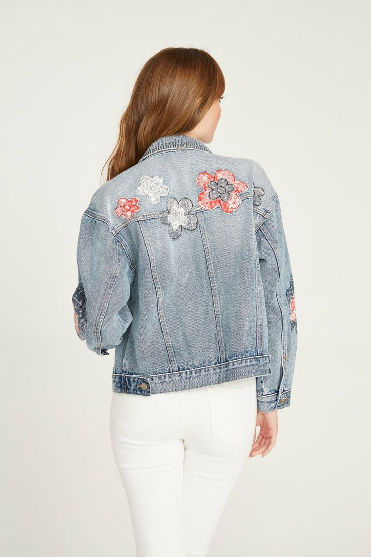 Denim Jacket - American Bandstand – Driftwood Jeans American Bandstand, Sundance Catalog, Classic Denim Jacket, Floral Embroidery, Blue Floral, Red And Blue, Denim Jacket, Style Inspiration, Embroidery