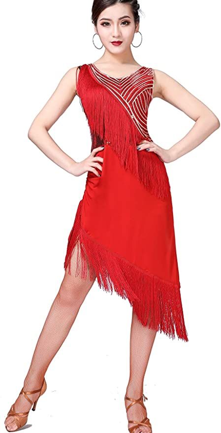 Amazon.com: ZLTdream Lady's Latin Tango Rumba Cha Cha Belly Dance Sequin Dress with Underwear Tassel Red : Clothing, Shoes & Jewelry Fringe Dance Dress, Rumba Dance Dress, Ballroom Costumes, Tassel Skirt, Dancing Dress, Tango Dress, Dress Sequin, Latin Dance Dresses, Dance Skirt