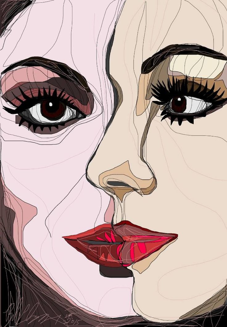 a drawing of a woman's face with long eyelashes and red lipstick on her lips