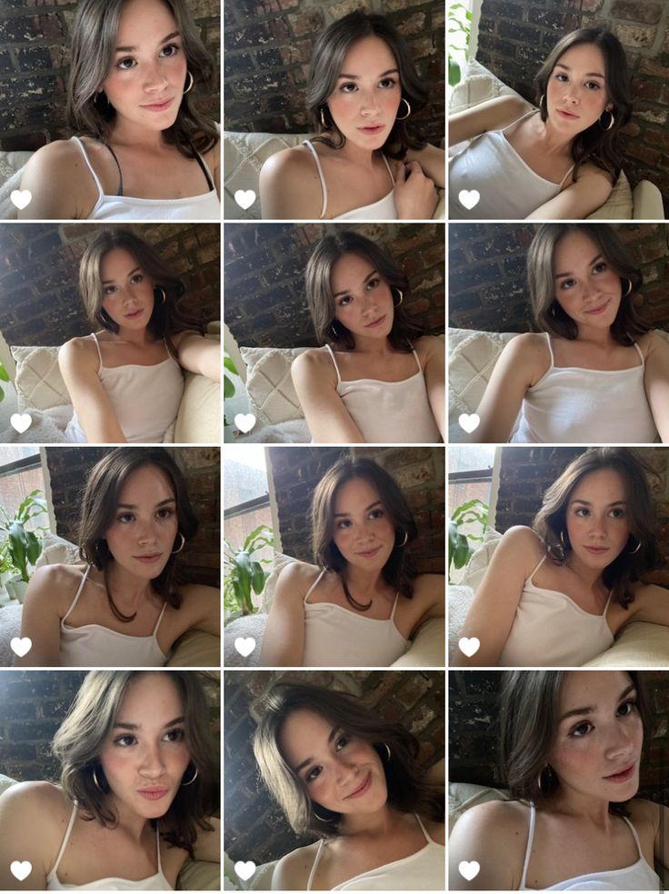 many different pictures of a woman in white top