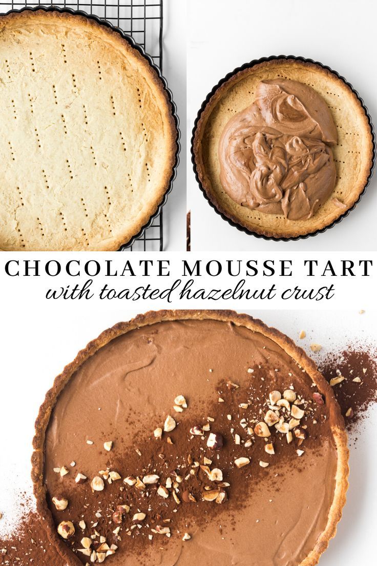 chocolate mousse tart with toasted hazelnut crust on a cooling rack