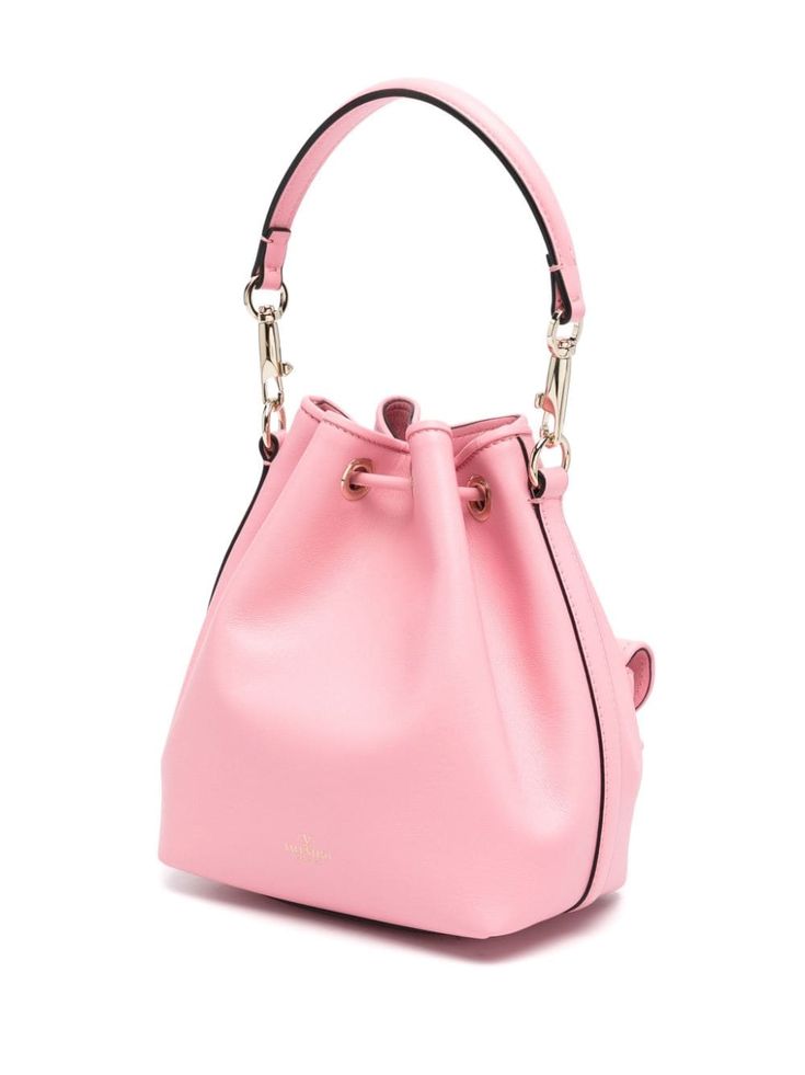 Valentino Garavani Locò Leather Bucket Bag - Farfetch Luxury Pink Trendy Bucket Bag, Valentino Bucket Bag, Luxury Pink Shoulder Bucket Bag, Luxury Pink Rectangular Bucket Bag, Pink Bucket-shaped Shoulder Bag, Chanel 2, Leather Bucket, Leather Bucket Bag, Iconic Bags