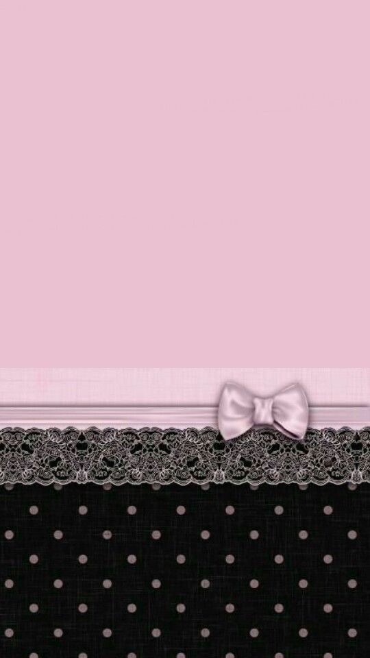 a black and white polka dot border with a pink bow on the top right corner