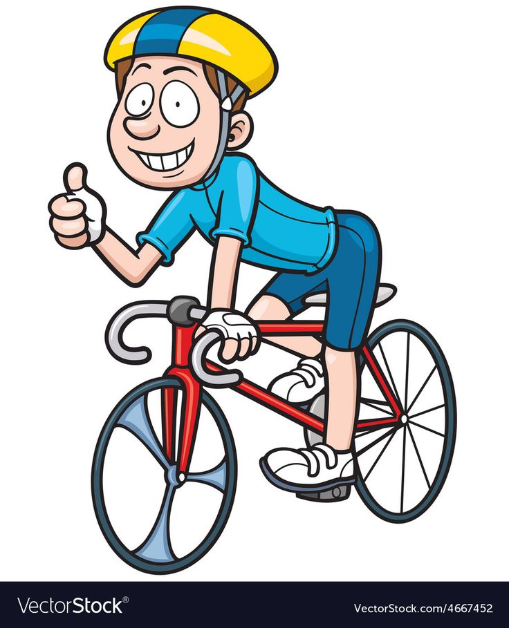 a cartoon boy riding a bicycle giving the thumbs up sign with both hands and smiling